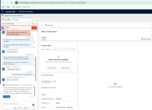 Live chat session in D365 Customer Service agent workspace