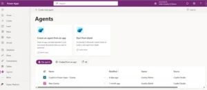 Power Apps Agents page listing