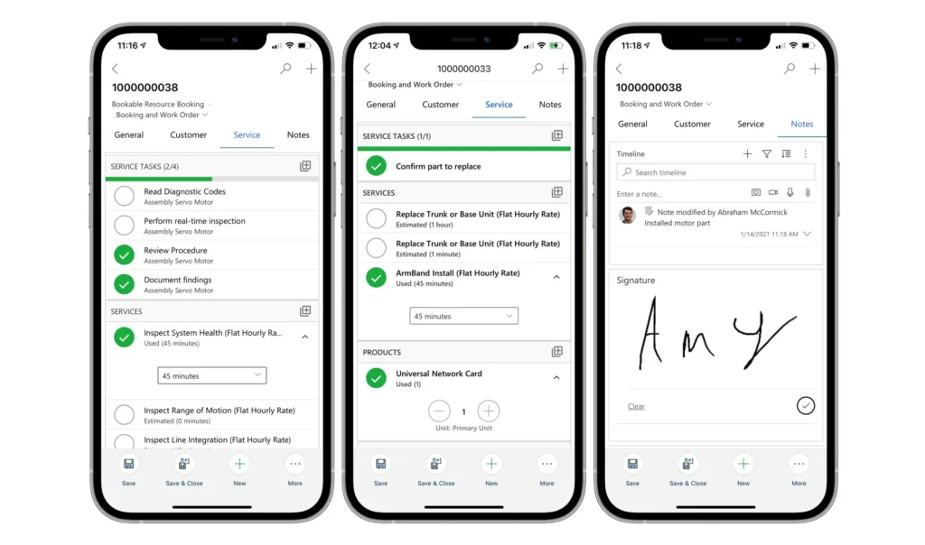 Capturing a customer signature in the Field Service mobile app