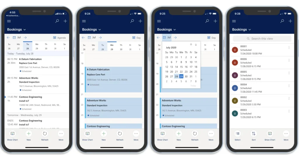 Dynamics 365 Field Service mobile app daily schedule view