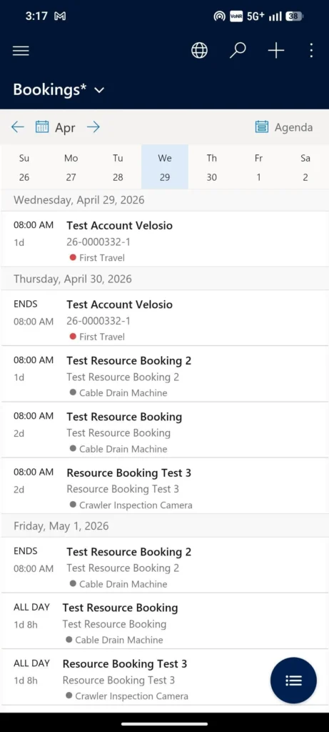 Dynamics 365 Field Service mobile app daily schedule view