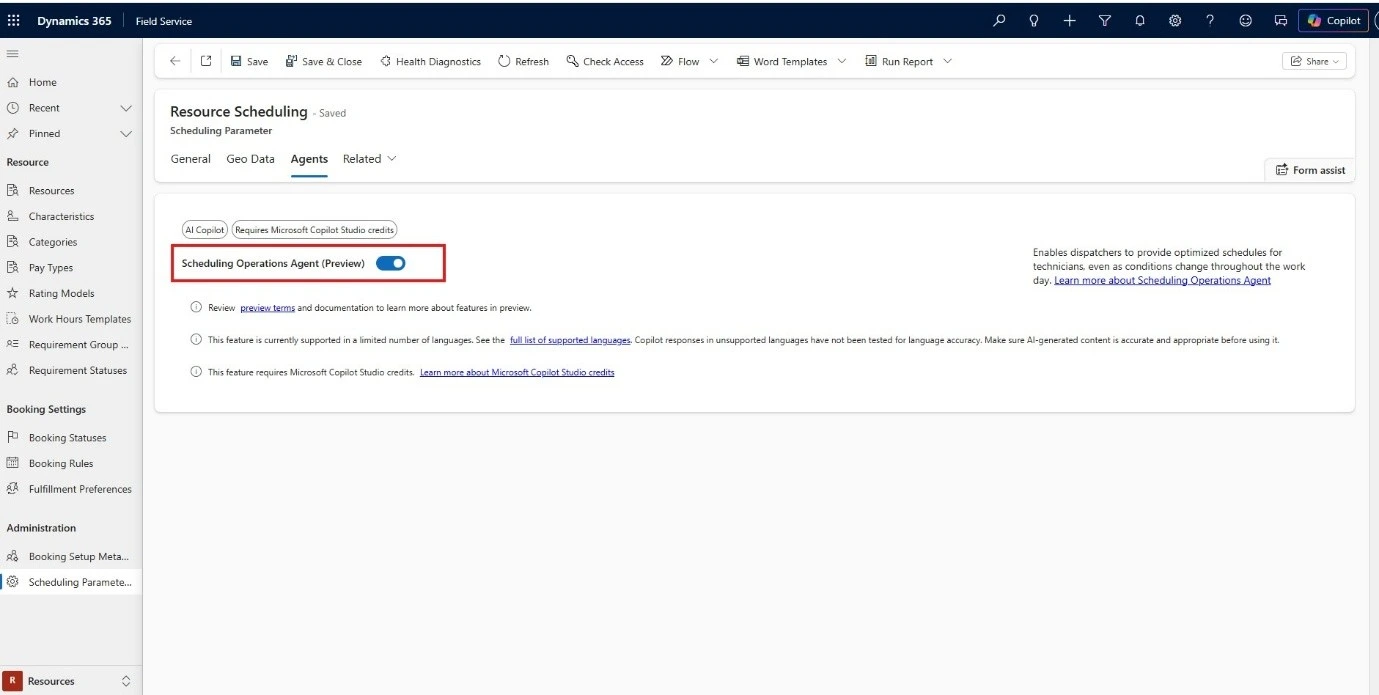 Enable Scheduling Operations Agent