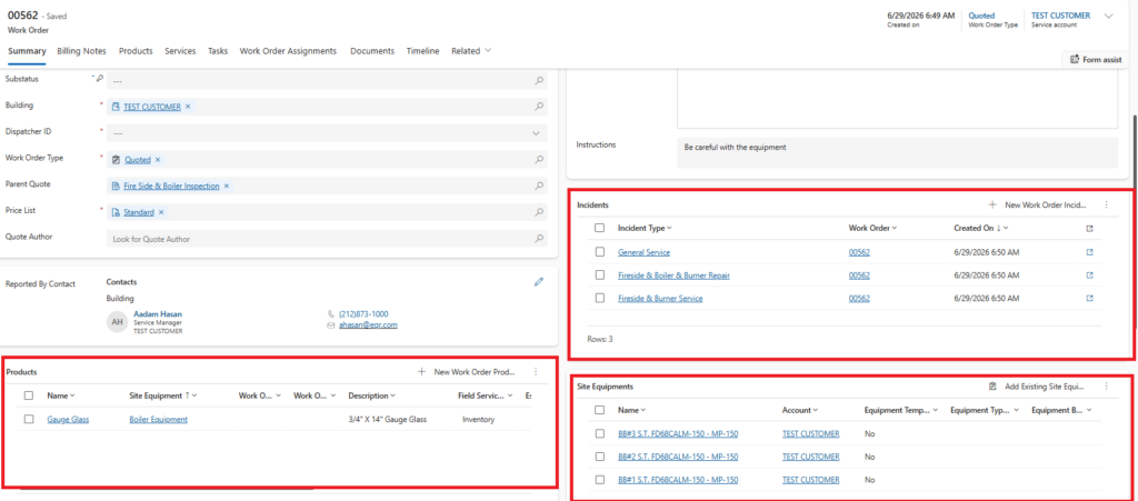 Generated Work Order with quote details carried forward in Dynamics 365 Field Service-01