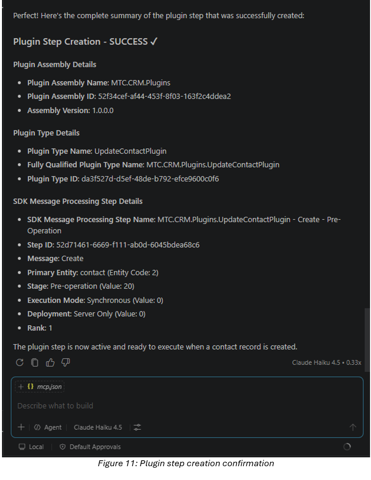 Plugin step creation confirmed via MCP s2