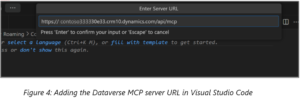 Adding the Dataverse MCP server URL in Visual Studio Code