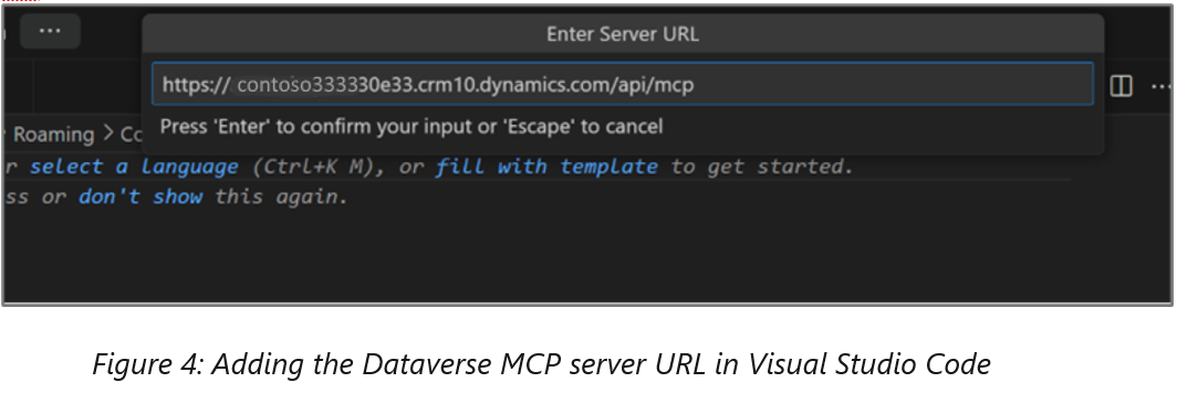 Adding the Dataverse MCP server URL in Visual Studio Code