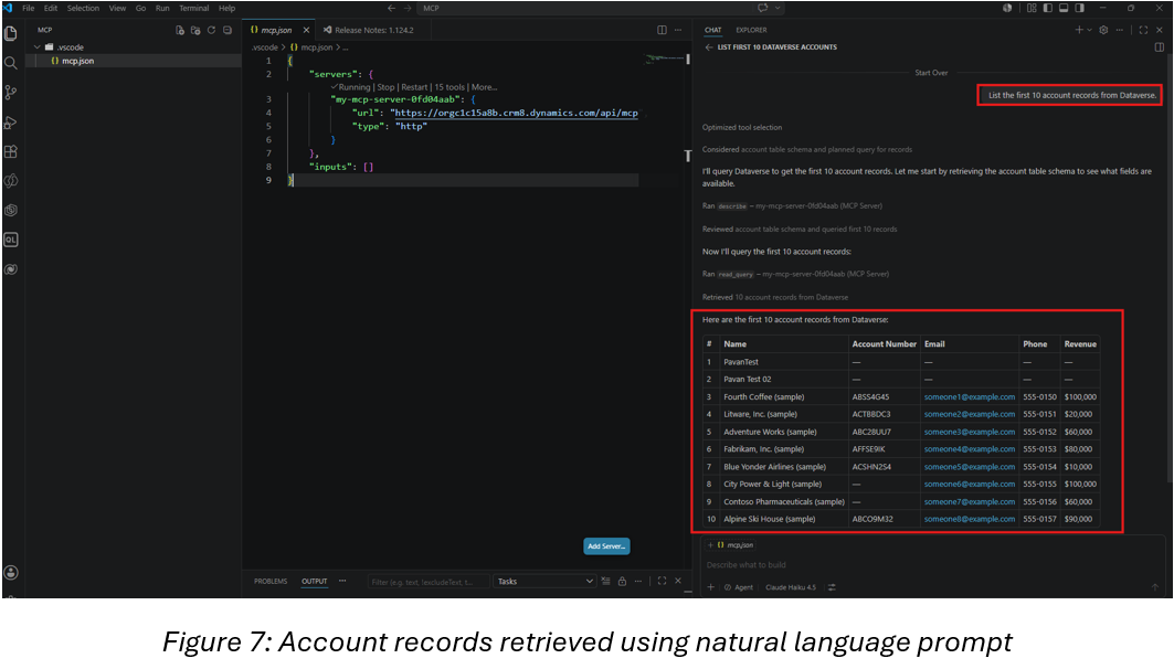 Account records retrieved using a natural language prompt
