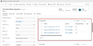 Related customer equipment displayed on a Dynamics 365 Quote