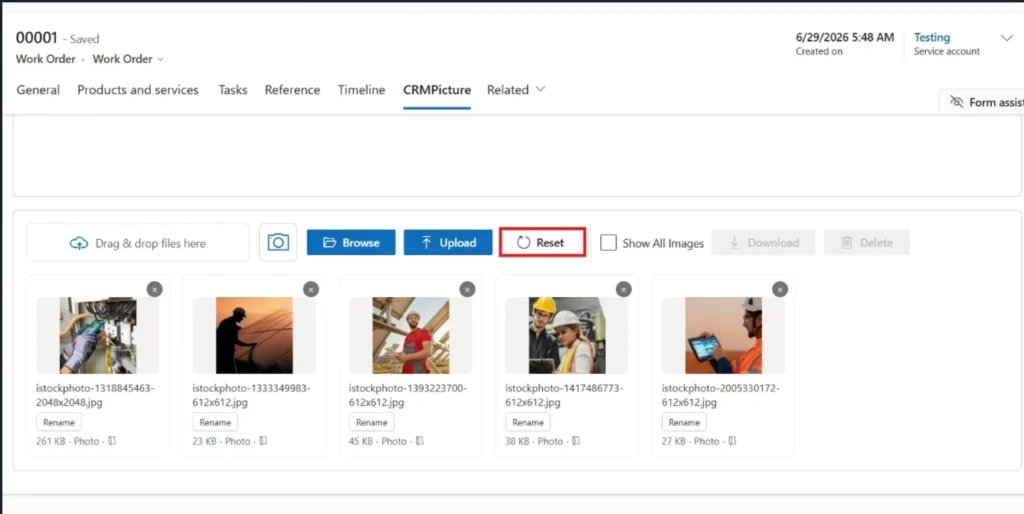 Reset selected images in CRM Picture