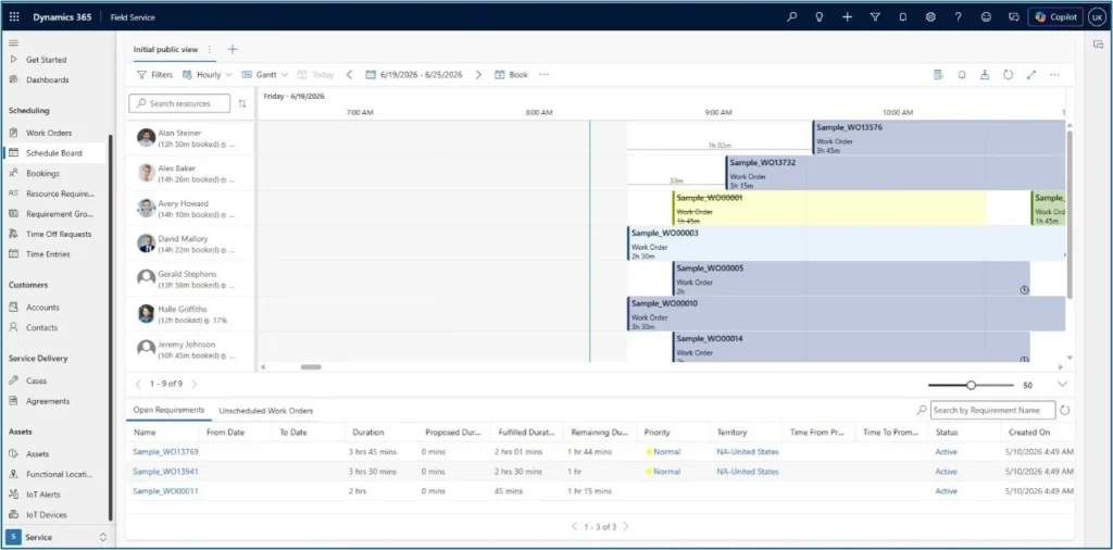 Dynamics 365 Field Service schedule board