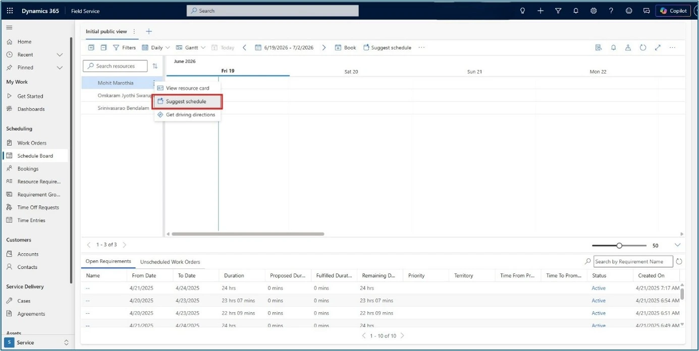 Suggested Schedule by Scheduling Operations Agent