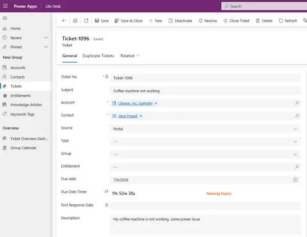 Agent interface in Power Apps for LiteDesk tickets