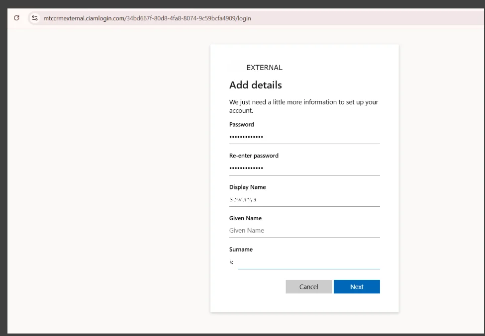 Completing profile details during Entra External ID sign-up