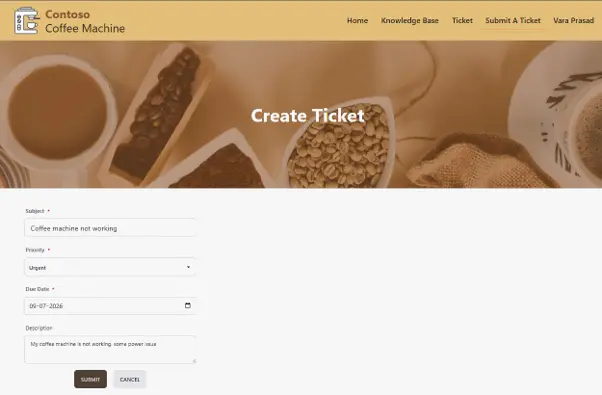 Customer raising a support ticket through the LiteDesk portal