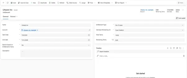 Entitlement record tied to a case in Dynamics 365 Customer Service