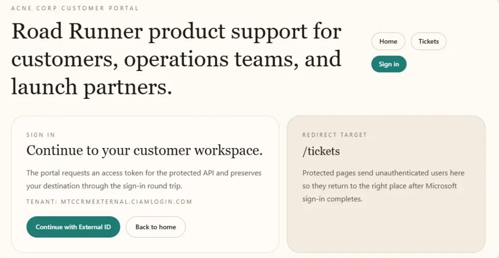 Microsoft Entra External ID sign-in screen for the customer portal