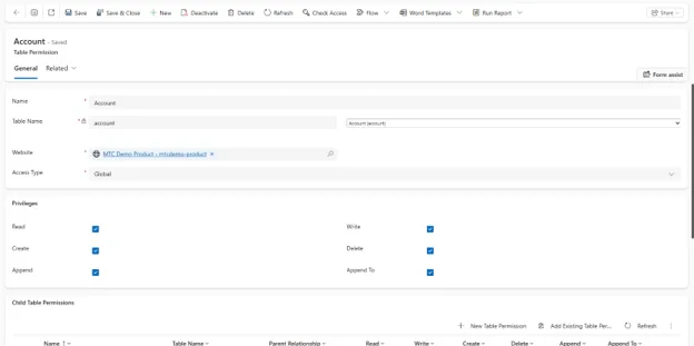 Power Pages Table Permission with privileges configured
