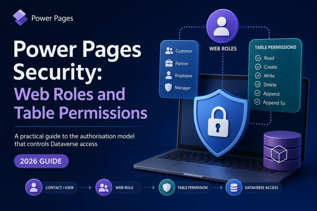 Power Pages security web roles and table permissions guide