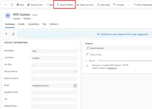 Send Invitation button on the Contact record in Dynamics 365 CRM
