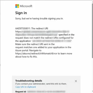 AADSTS50011 redirect URI mismatch error in Copilot Studio