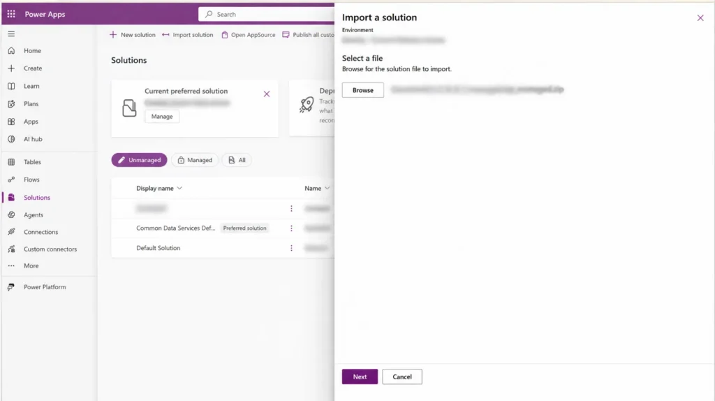Importing an MCP tool solution into Power Apps